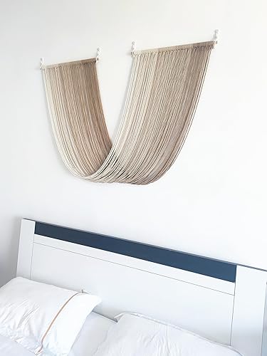 Miniatura 8 de QULBUJ - Tapiz grande de macramé para colgar en la pared, de hilo teñido anudado, decoración de pared estilo bohemio, cabecero, dormitorio, sala de