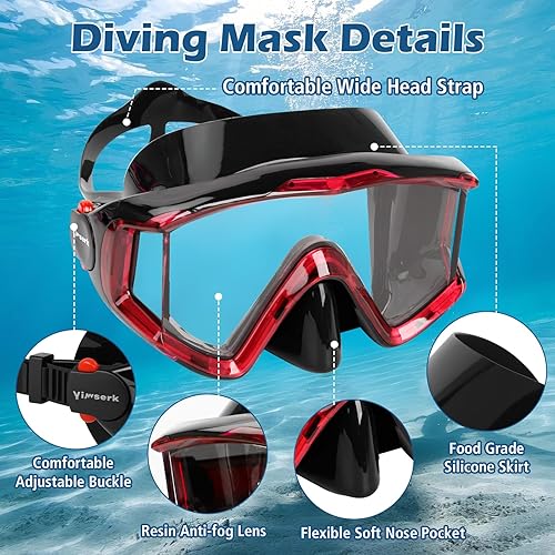 Miniatura 22 de Equipo de esnórquel para adultos, juego de máscara de esnórquel panorámica de 180° antivaho con tubo de esnórquel superior seco, equipo de buceo