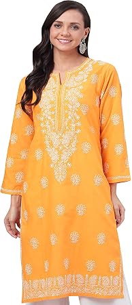 Ada Indian Hand Embroidered Ethnic Wear Chikankari Cotton Kurta Kurti Tunic for Women A196622