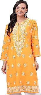 Indian Hand Embroidered Ethnic Wear Chikankari Cotton Kurta Kurti Tunic for Women A196622