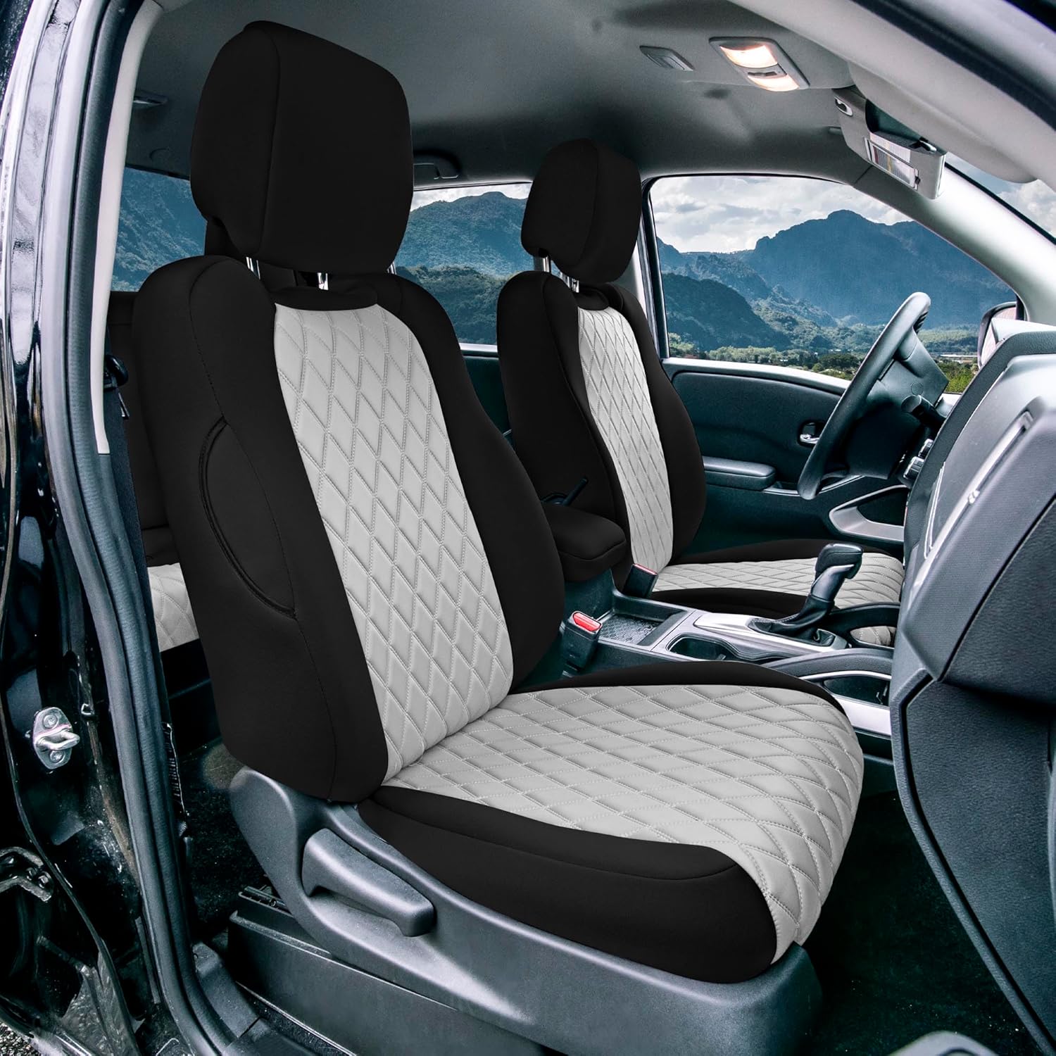 FH Group Custom Fit Car Seat Covers Specifically Made for 2022-2024 Nissan Frontier, Full Set Gray Ultraflex Neoprene Waterproof Automotive Seat Covers for Pickup Truck, Nissan Accessories