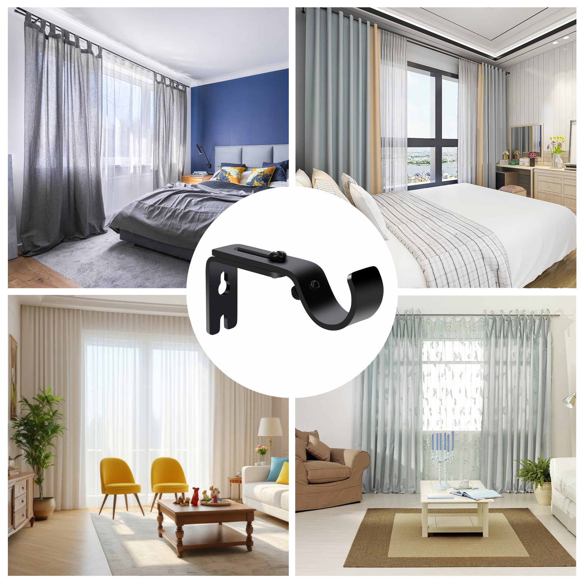 10 Ganchos Autoadhesivos Para Barras De Cortina - Soporte De Pared Sin Taladro, Material ABS, Blanco