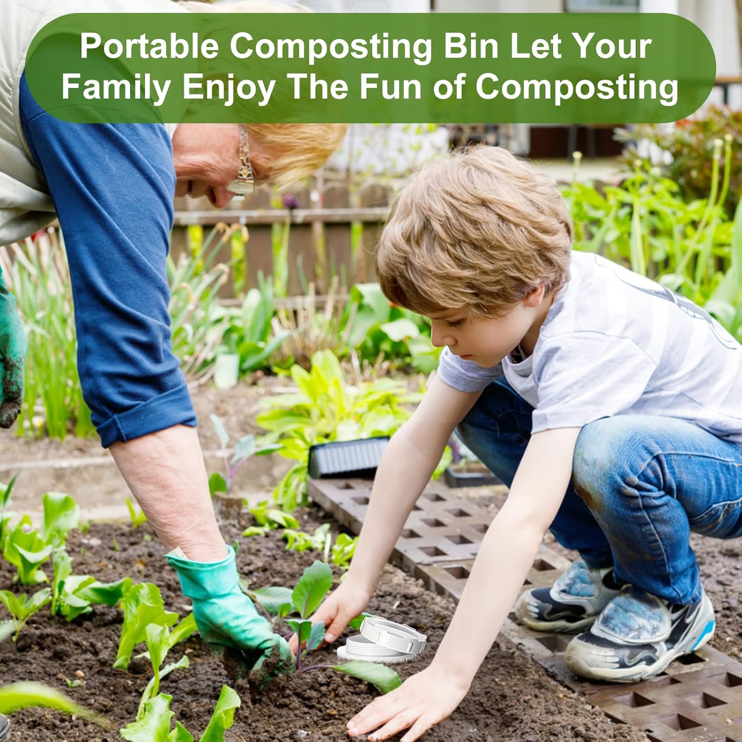 Inground Farm Composter, Outdoor In-Ground Compost Bin for Raised Garden Beds and Yards, Organic Waste Decomposer 2 Gallons, 4.3"x4.3"x11", Composter Tumbler Outdoor