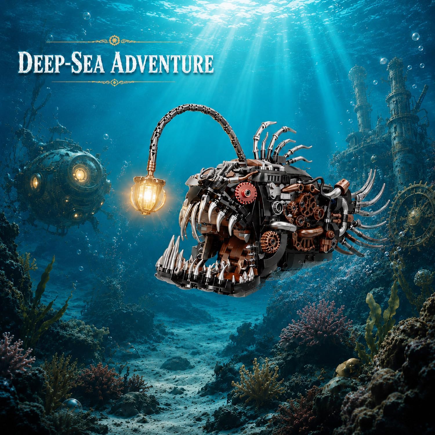 Ideas Mechanical Lantern Fish Building Sets Ocean Animals, Home Office Decor Display Set, Building Toys Gifts for Adults Teens 14+(1038PCS) image 2