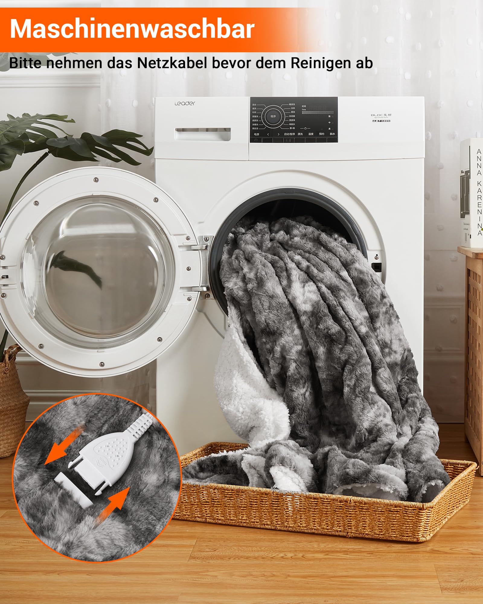 LinTimes Heizdecke mit Abschaltautomatik, Elektrische Wärmedecke mit 6 Temperaturstufen, 10h Abschaltautomatik, Elektrische Heizdecke aus PV-Samt & Sherpa-Fleece, Waschbare Heizdecke,180 x 130cm Grau