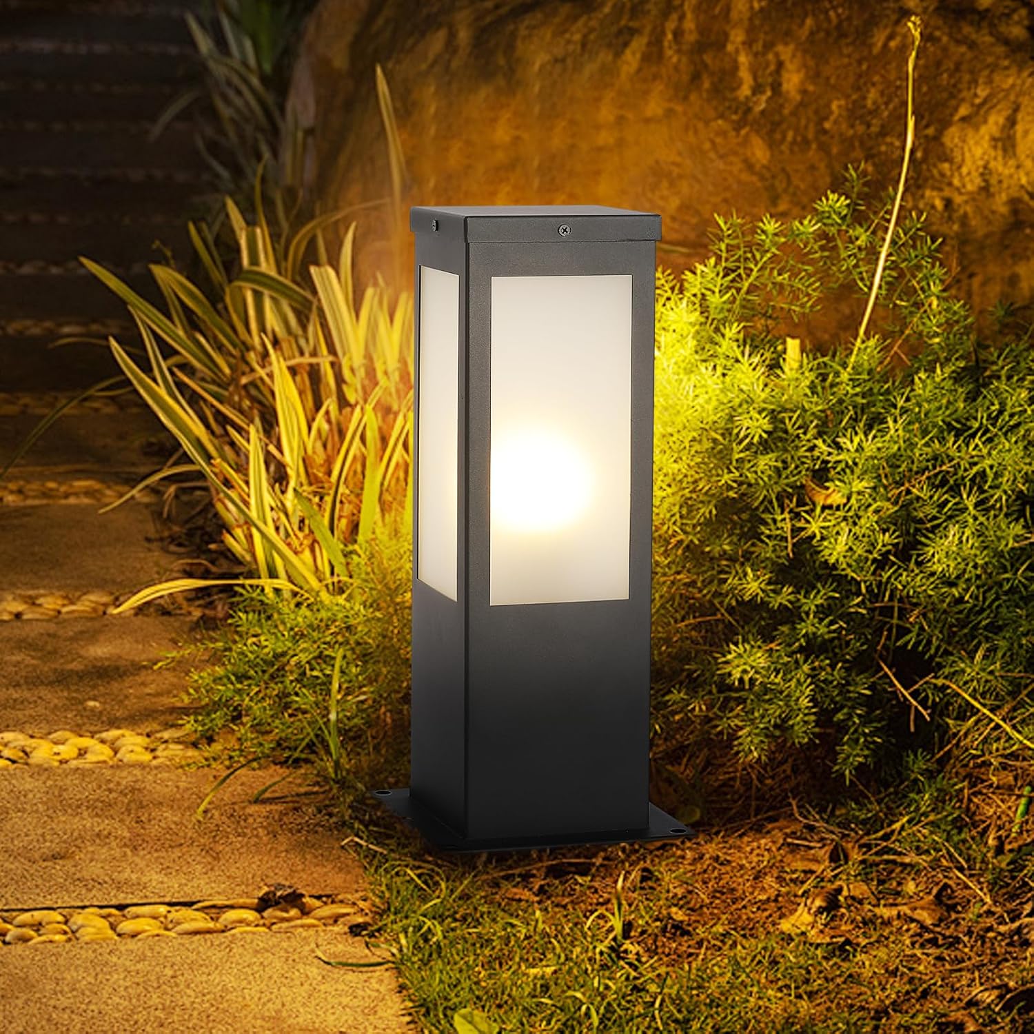 Landscape Path Lights Modern Outdoor Bollard Lighting With Waterproof White Glass Pathway Lights Hardwired E26 Weather Resistant Post Lights Black Lawn Lanterns For Yard Walkway Garden Post Pole Lamp