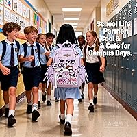 Vista 4 de Mochila kawaii, resistente al agua, transpirable, con múltiples bolsillos, adecuada para viajes y como regalo de cumpleaños, Morado08, Mediana