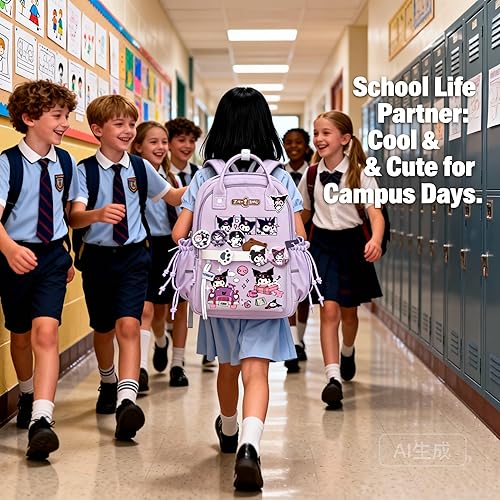 Miniatura 4 de Mochila kawaii, resistente al agua, transpirable, con múltiples bolsillos, adecuada para viajes y como regalo de cumpleaños, Morado08, Mediana,
