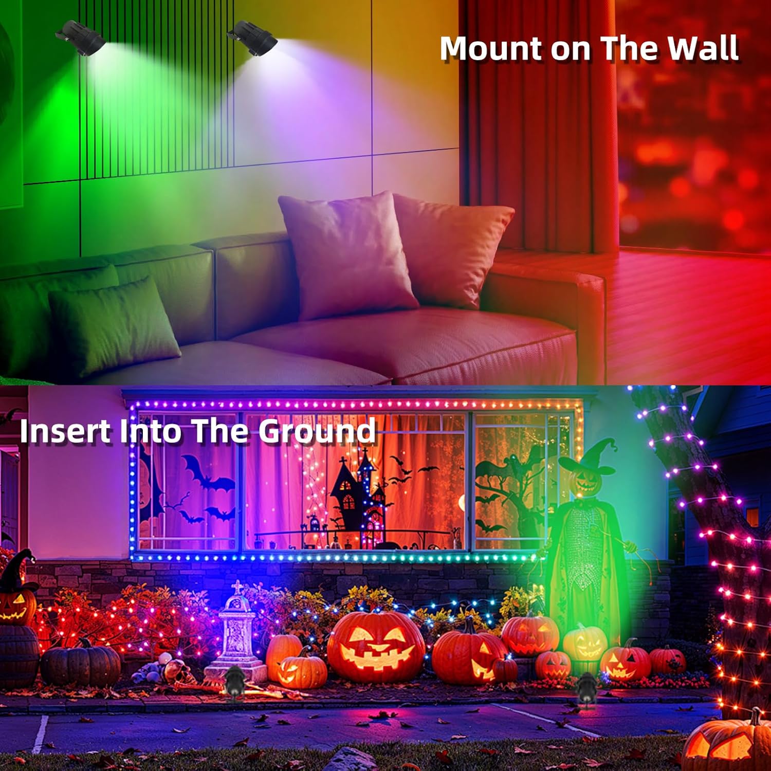 Christmas Spotlights Outdoor, 12W RGB Color Changing Landscape Lighting 120V Waterproof Spotlight with Plug & Remote for House Garden Path Tree Patio Lawn Decoration （2 Pack - Image 4