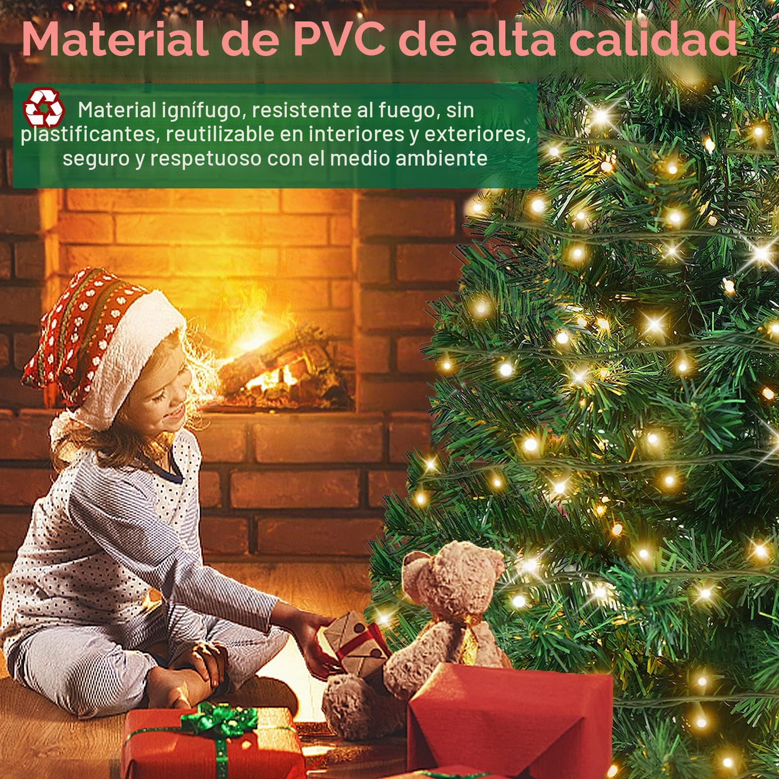 HENGMEI PVC Árbol de Navidad Artificial con Iluminación 210 cm LED con Soporte Decoración de Navidad (210 cm 350 Luces)