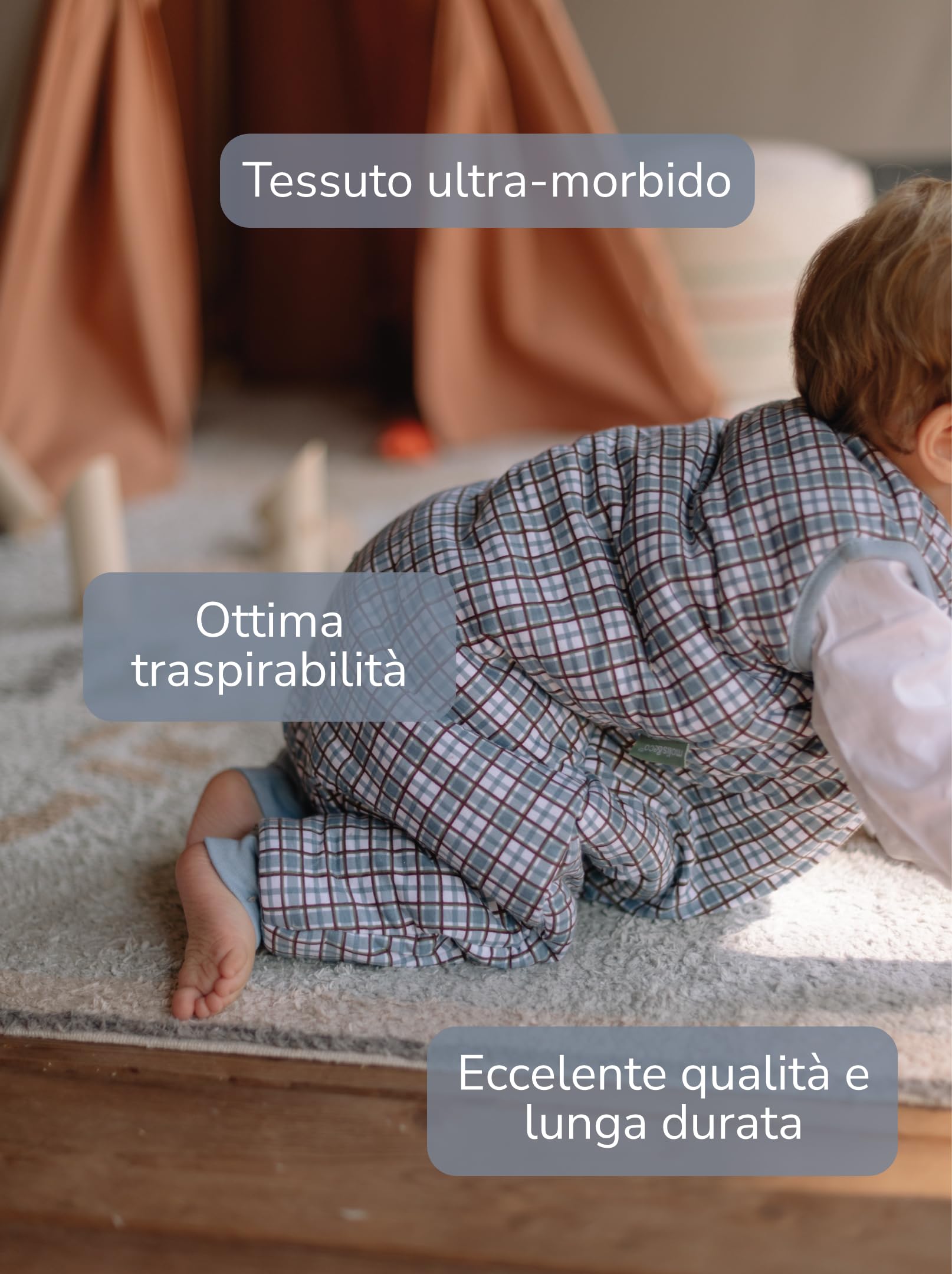 molis&co - Sacco Nanna con piedini - Sacco nanna invernale per Bambini - Sacchi Nanna 2.5 tog con piedini - 100% Cotone (Oeko-TEX 100) - Merlot Check (1 anni)