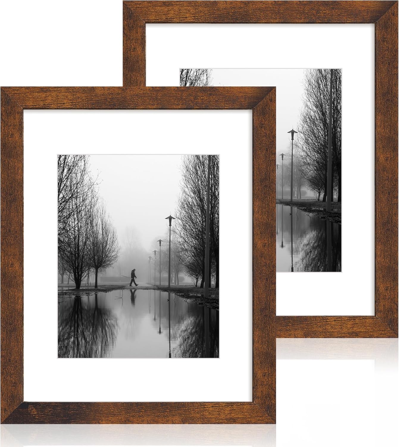 iRahmen 11x14 Picture Frame Set of 2 with High Definition Tempered Glass, Wood Photo Frame Display Pictures 8x10 with Mat or 11 x 14 Without Mat for Wall Mounting Horizontal or Vertical