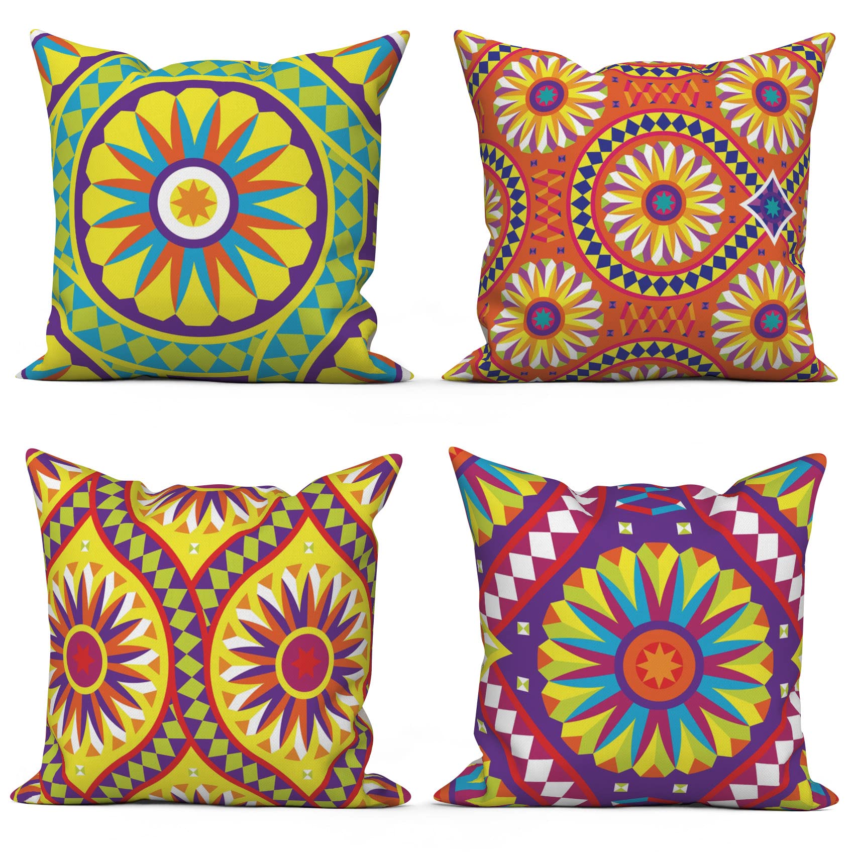 ASDCXZ Boho 50x50 cm 4pcs Set, Datura Flower Texture Pattern Green & Yellow Sofa Deco Cushions Washable Polyester Flax Upholstery โ image 1