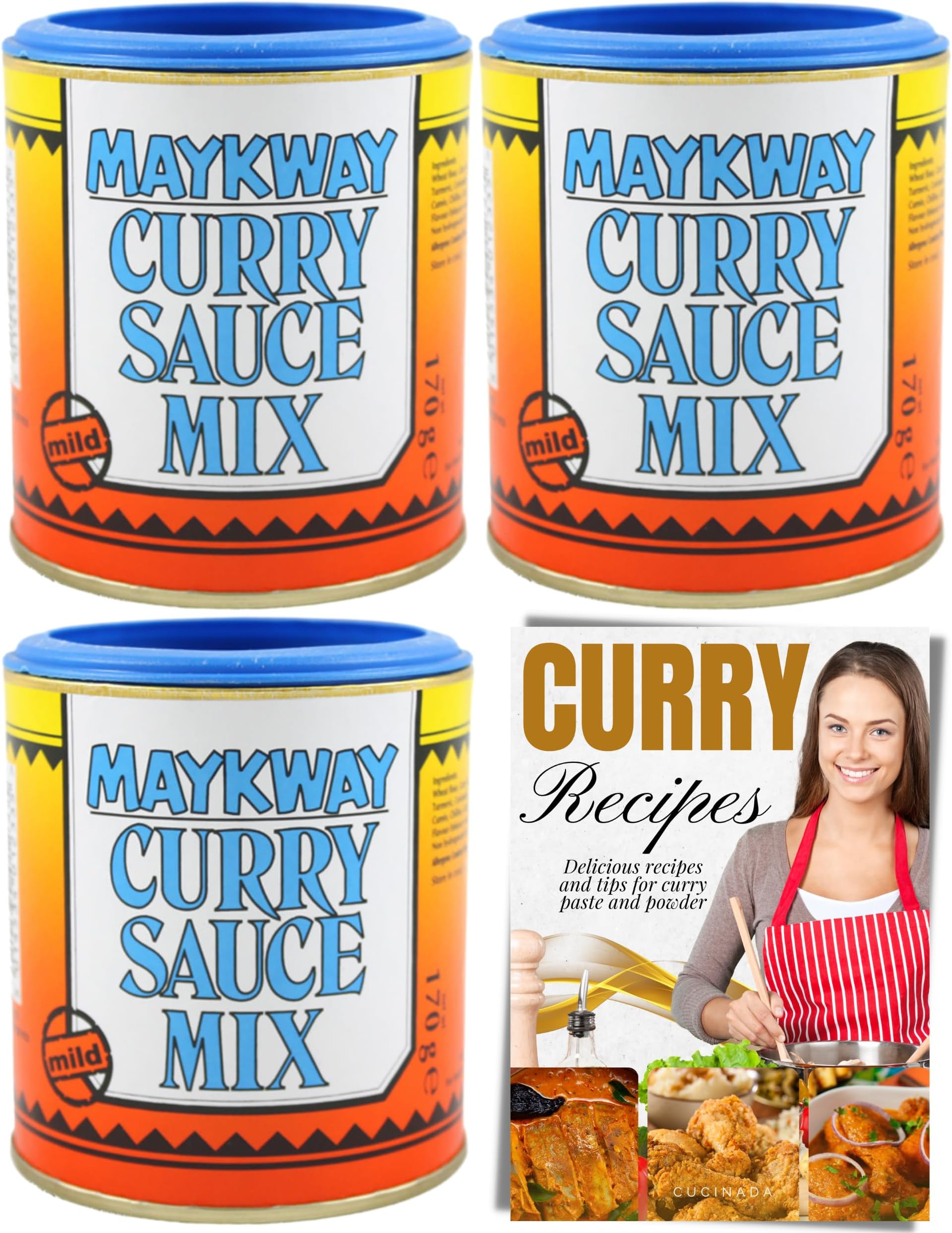 Maykway Curry Sauce Mix Mild with Curry Recipe Leaflet (170g x 3 Packs) | Ideal Curry Kit with 3 Pcs. Maykway Curry Powder and Recipe Card | Curry Mix Suitable for Vegetarians