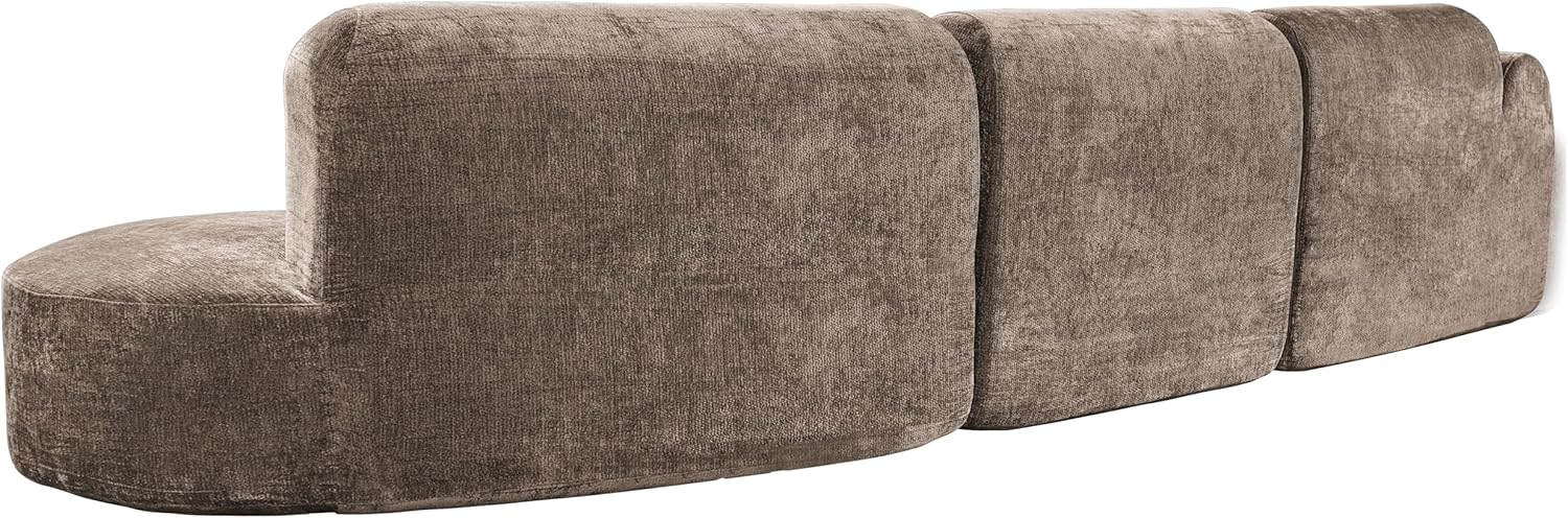Merax 3-Piece 140" L-Shaped Modular Curved Sectional Sofa Set, 4 Seat Modern Cloud Couch with Chaise Lounge & 3 Pillows, Fully Assembled with High-Density Compressed Sponge & Chaise Lounge, Brown