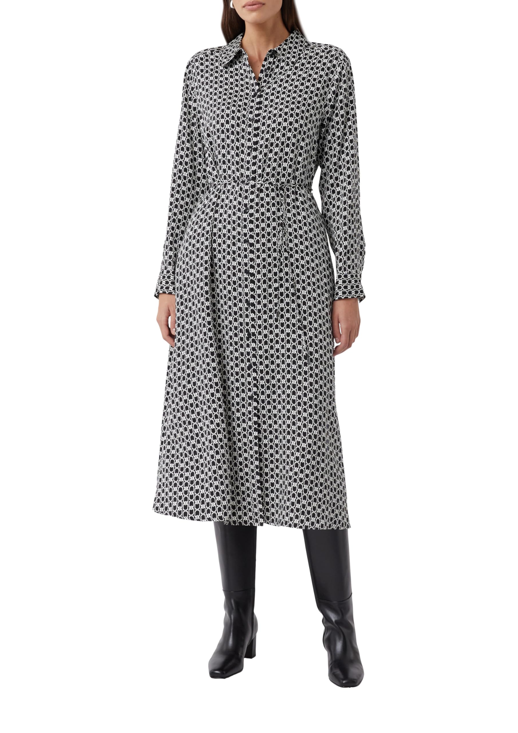 Comma Langes Hemdblusenkleid mit Eingrifftaschen und All-Over-Print