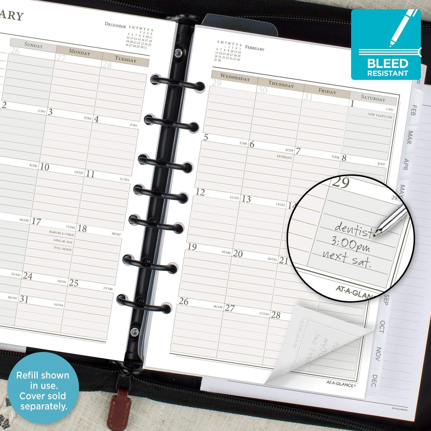2022 Monthly Planner Refill by AT-A-GLANCE, 87229 Day-Timer, 5-1/2" x 8-1/2", Size 4, Desk Size, Ruled Daily Blocks, Loose Leaf (481-685Y) : Everything Else