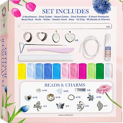 Miniatura 2 de Hapinest Kit de manualidades de joyas de flores de arcilla  120 piezas con herramientas de escultura, cuentas, dijes, 11 colores de arcilla  Crea 3