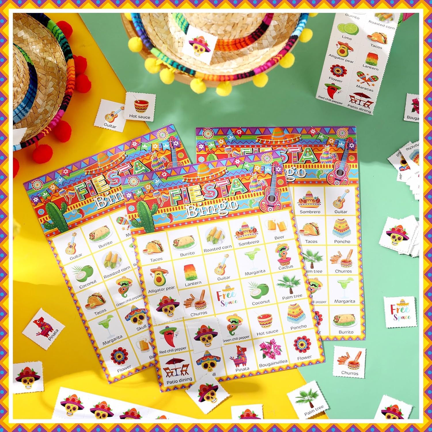 Liliful 35 Pcs Mexican Bingo 24 Players Fiesta Bingo Games Cinco De Mayo Party Bingo Cards for Boys Girls Adults Family Classroom Activities Taco Birthday Party Favors Decorations Supplies