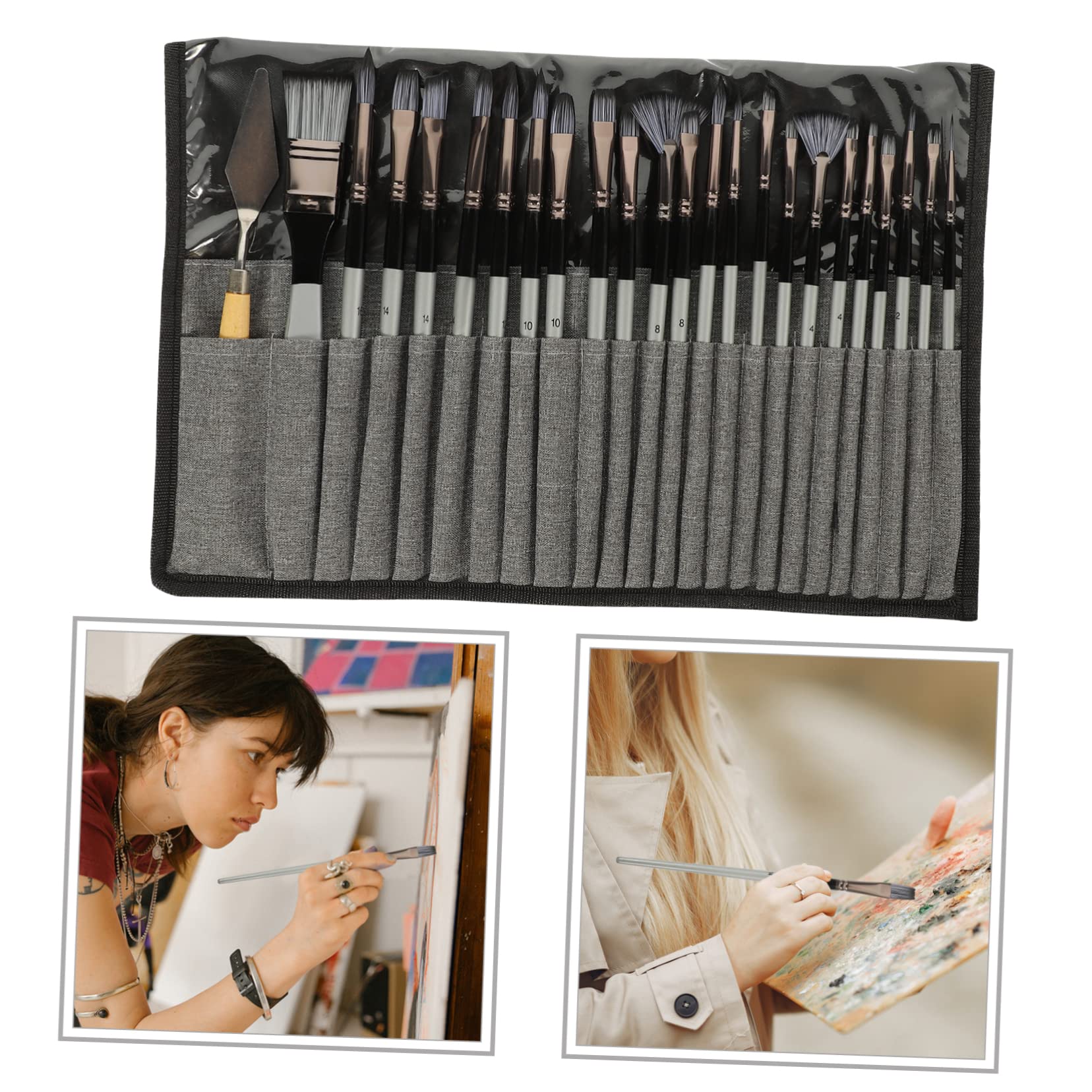 SEWACC Set de 24 Pinceles para Pintura Acrílica y Óleo Cerdas de Nylon y Mango de Madera, Multiusos y Seguros para Uso Prolongado, Adecuado para Pintura en Roca y Rostro