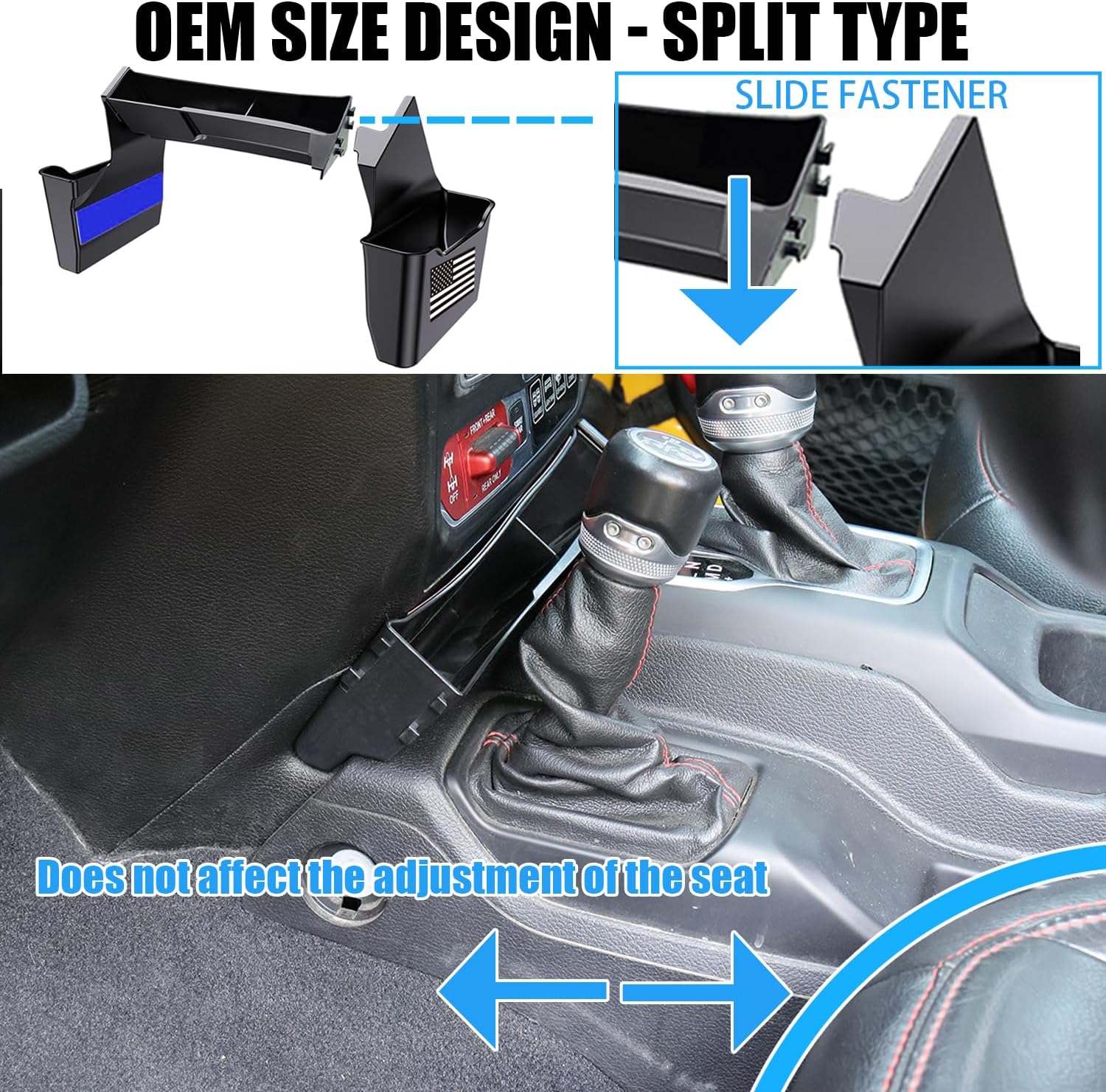 Upgrade Gear Shift Center Console Organizer for Gladiator JT 2020-2026 & Jeep Wrangler JL JLU 4XE 2026 (For 2025 2024 2023 2022-2018 Rubicon Sahara 4xe Gear Shift Storage Box, FLAG)