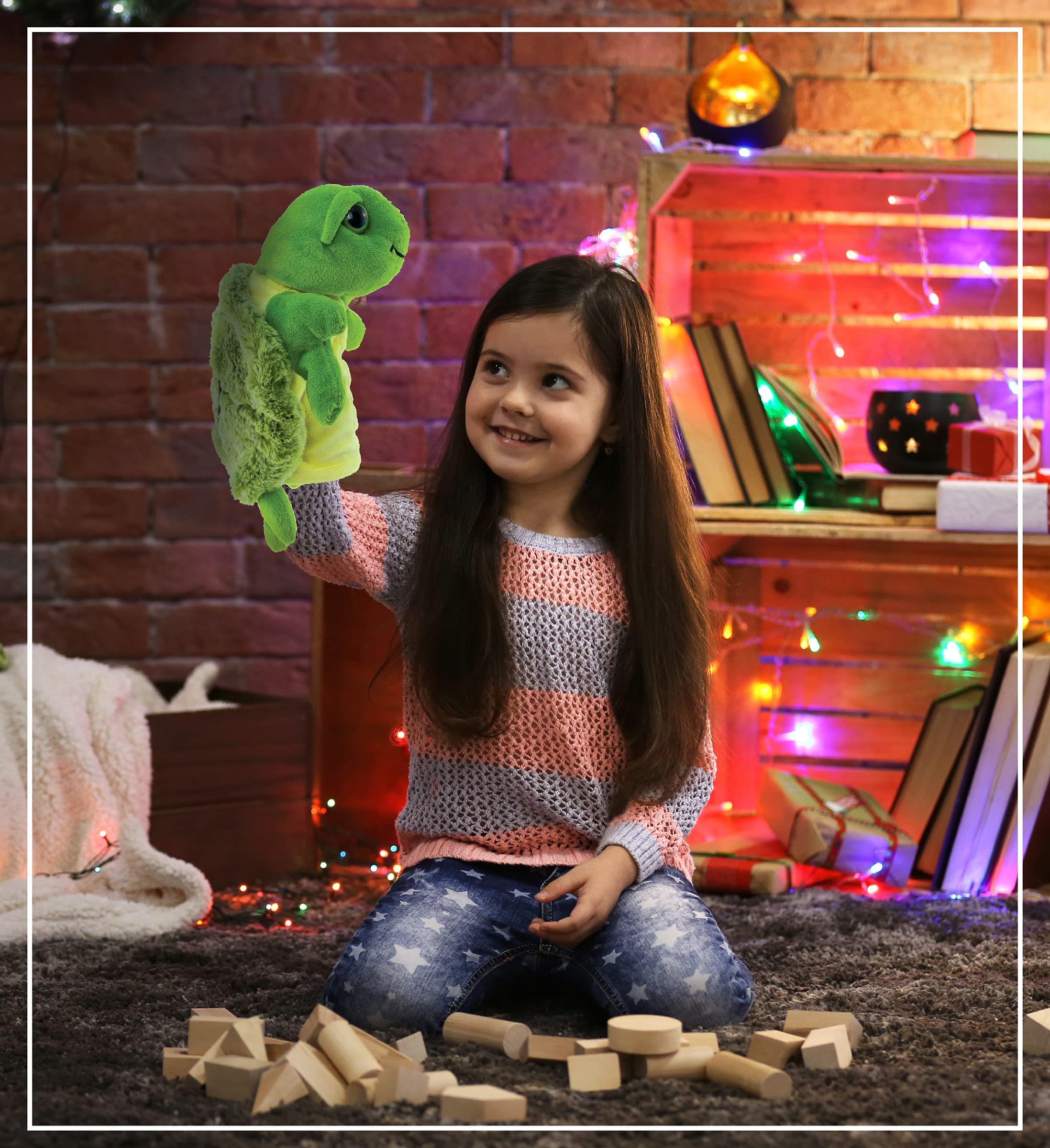 DolliBu Sea Turtle Hand Puppet - Super Soft Stuffed Animal Hand Puppets for Kids, Educational Hand Puppet Plush Toy for Kids and Adults, Ocean Life Animal Puppet for Teaching and Puppet Show - 10 Inch - Image 4