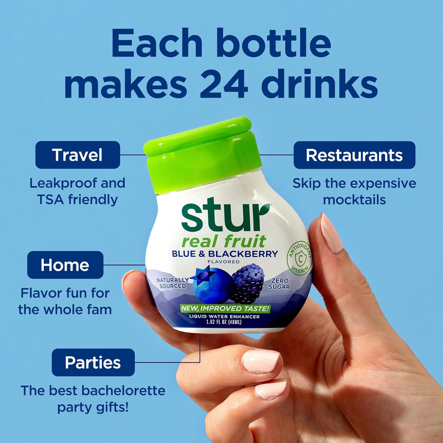 Stur Liquid Water Enhancer | Classic Variety Pack | Naturally Sweetened | High in Vitamin C & Antioxidants | Sugar Free | Zero Calories | Keto | Vegan | 5 Bottles, Makes 120 Drinks - Image 6