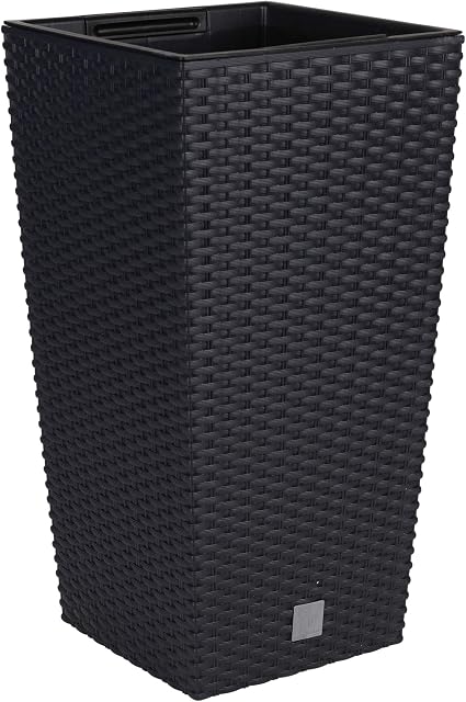 URBNLIVING Tall Rattan Design Flower Pots Round or Square (Large Square, Black)