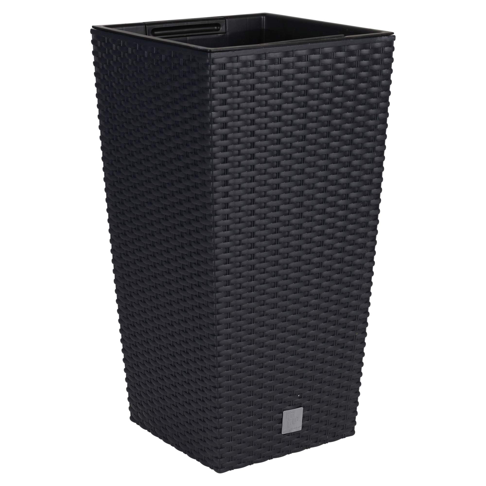 URBNLIVING Set of 2 Tall Rattan Design Flower Pots Round or Square (Large Square x 2, Black)