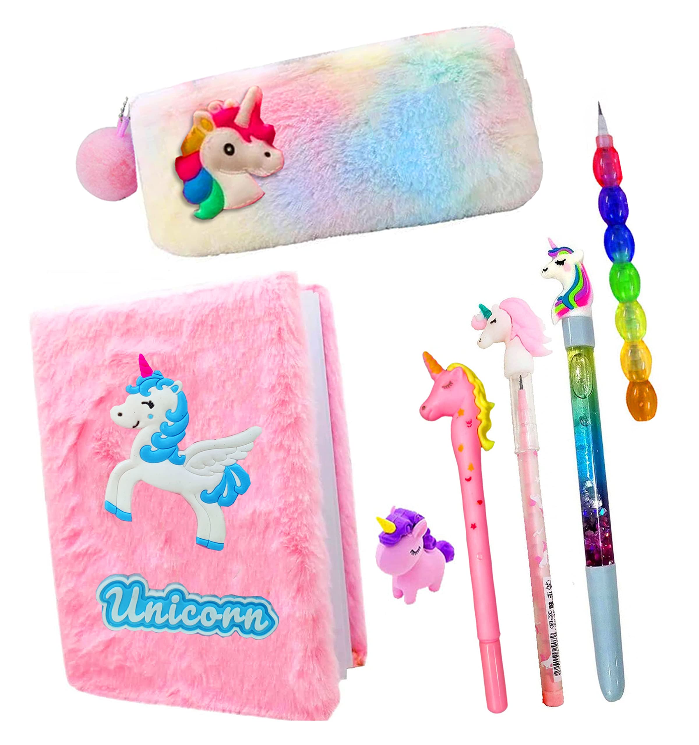 Kobbet® Unicorn Stationery Gift Set for Girls 7ps Unicorn Theme School Stationery for Girls A6 Small Size Unicorn Fur Diary, Unicorn Pencil Pouch Cotton Pouch, Pen, Pencil Eraser for Girls Return Gift (B0B82MNC7C) Amazon Price History, Amazon Price Tracker