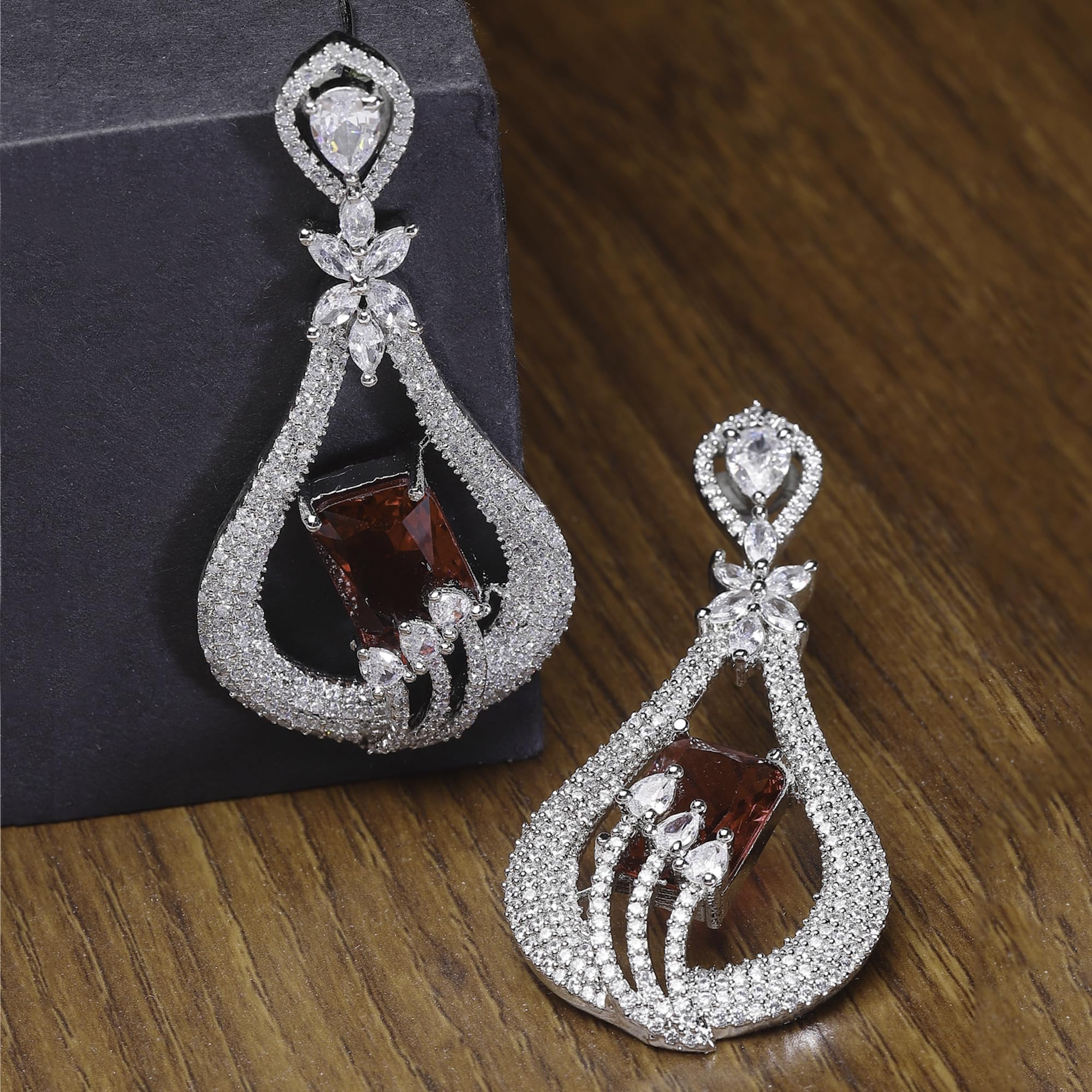 American Diamond Handcrafted Drop Earrings, Rhodium-Plated