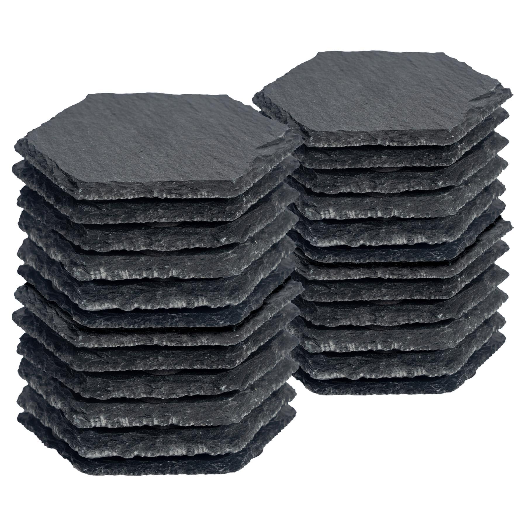 Argon Tableware Hexagon Slate Coasters - 9.5cm Natural Black Stone - Drink Holder Table Mat