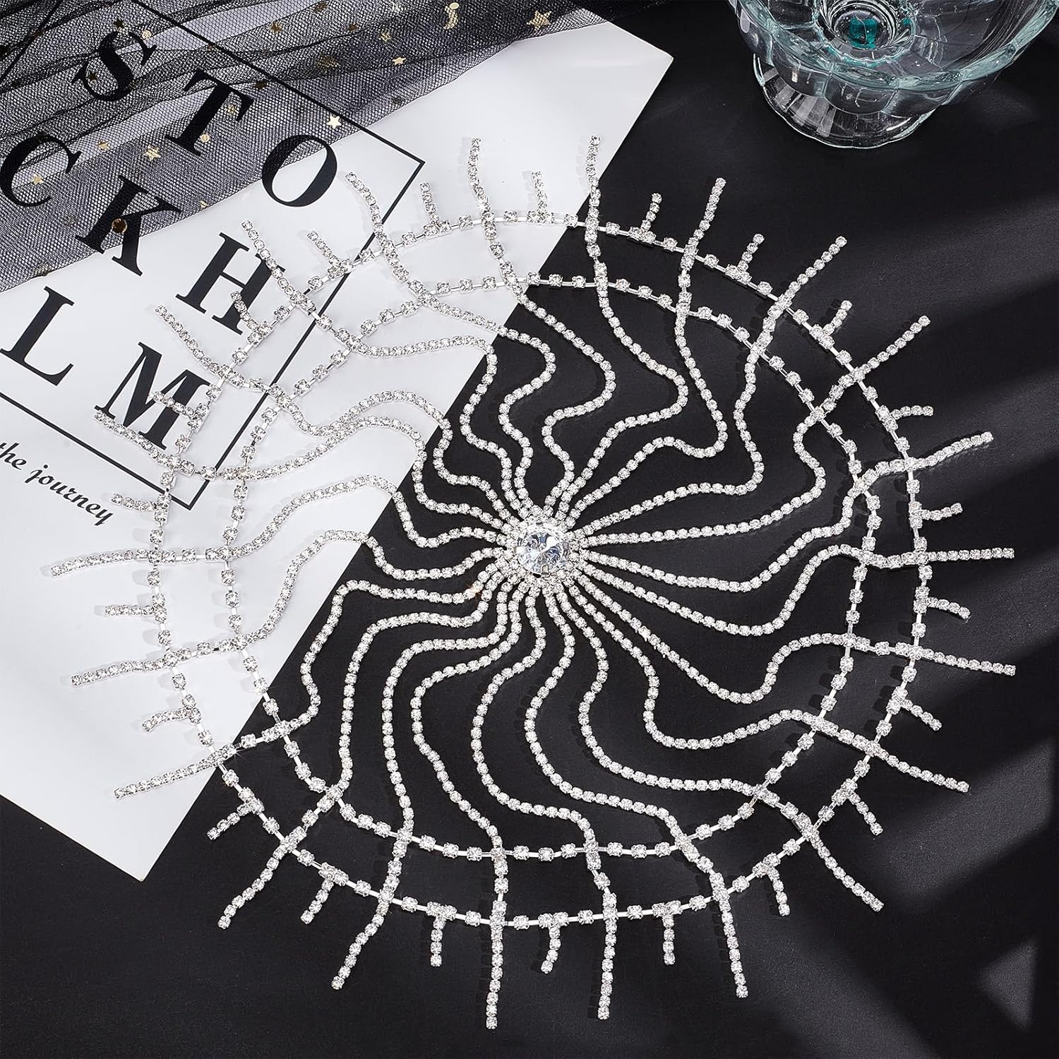 ヴィンテージラインストーンヘッドチェーン、スパークルダイヤモンド仮面舞踏会ギャップヘッドピースパーティープロムコスチューム用、まばゆ