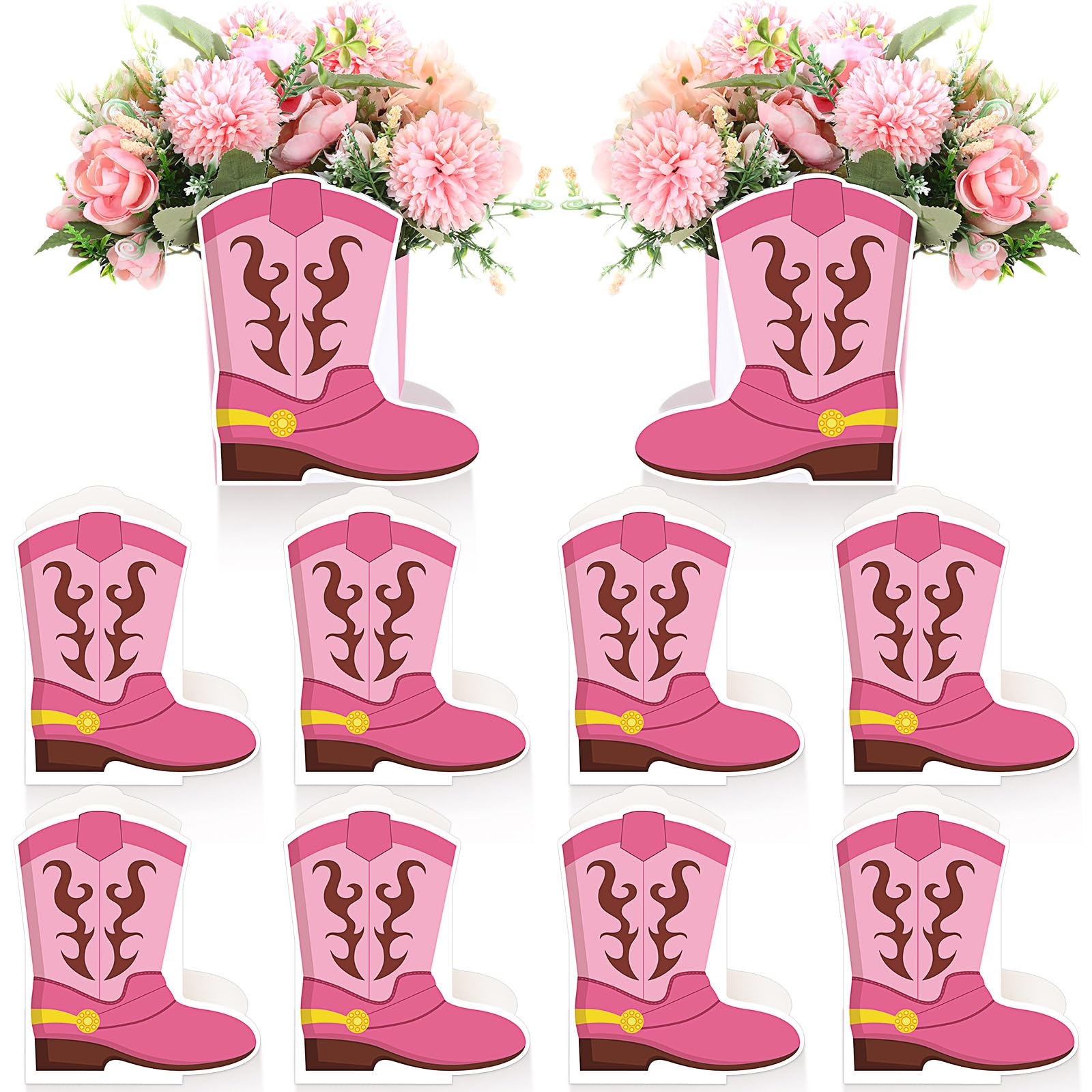 8 Set Western Cowboy Boots Flower Boxes Centerpiece Boot Shape Gift Boxes Western Party Decoration Vase Centerpieces for Table Rodeo Birthday Baby
