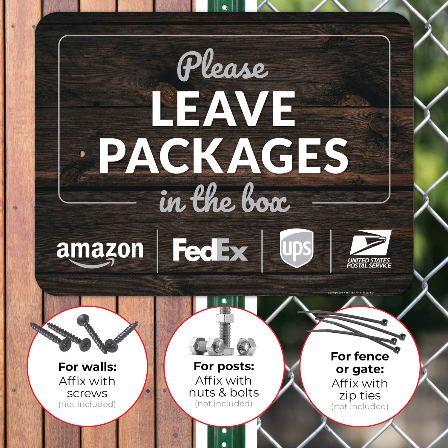 Package Delivery Sign, Please Leave Packages in The Box Wood Background, 18x24 Inches, Rust Free .063 Aluminum, Fade Resistant, Indoor/Outdoor Use, Made in USA