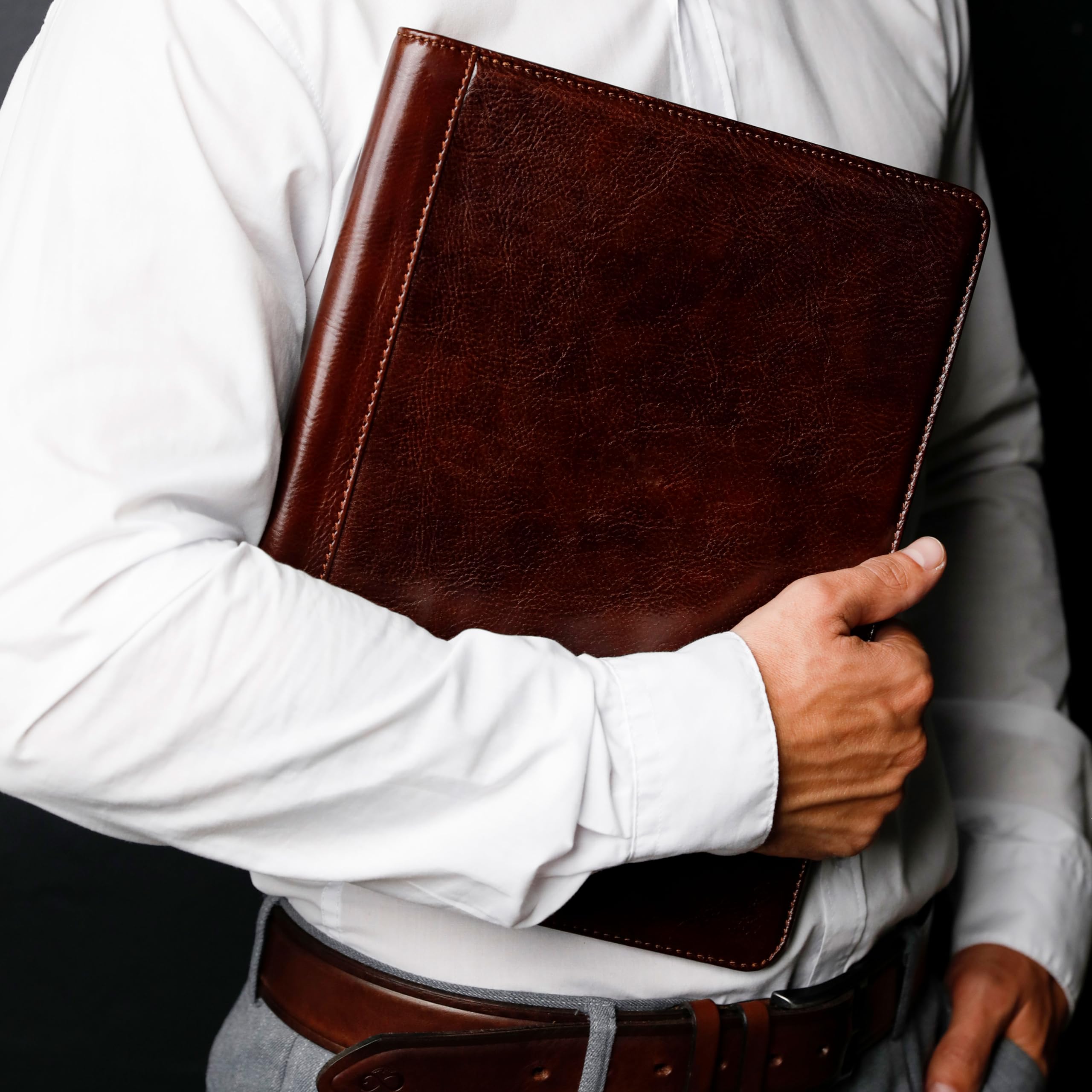 Time Resistance Leather Portfolio Tablet size Leather Document Case Small Briefcase - Image 2