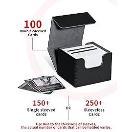 ZLCA Card Deck Box with 2 Dividers for MTG Cards, Large Horizontal Card Storage Box Fits 150+ Single Sleeved Cards, PU Leather Commander Deck Box for TCG CCG (Black& Blue)