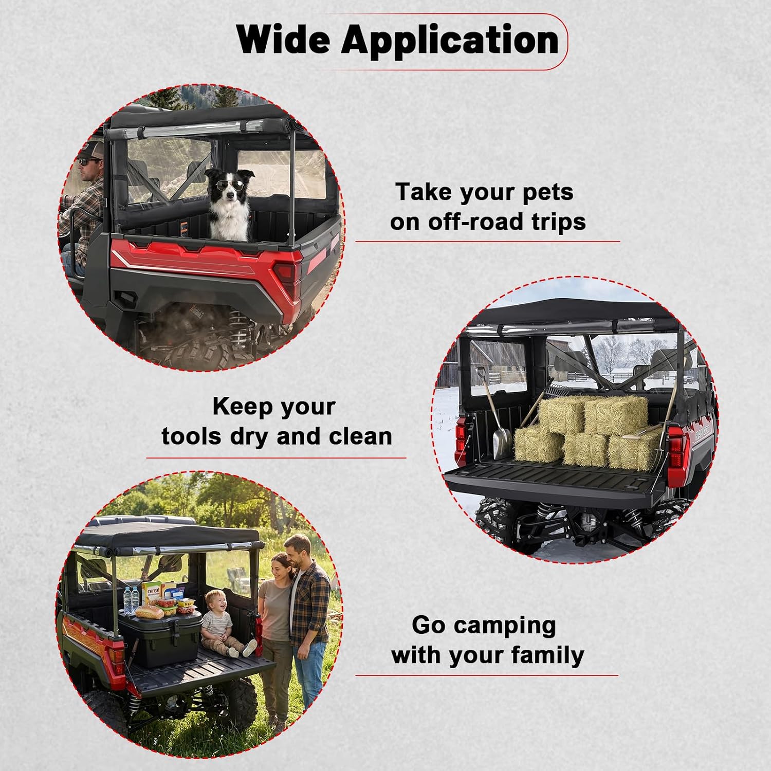 StarknightMT UTV Soft Cargo Bed Cover Compatible with 2013+ Polaris Ranger 570 1000 XP 1000 900 Full-size Waterproof Cargo Camper Covers Anti-dust UTV Bed Rack Accessories Anti-snow