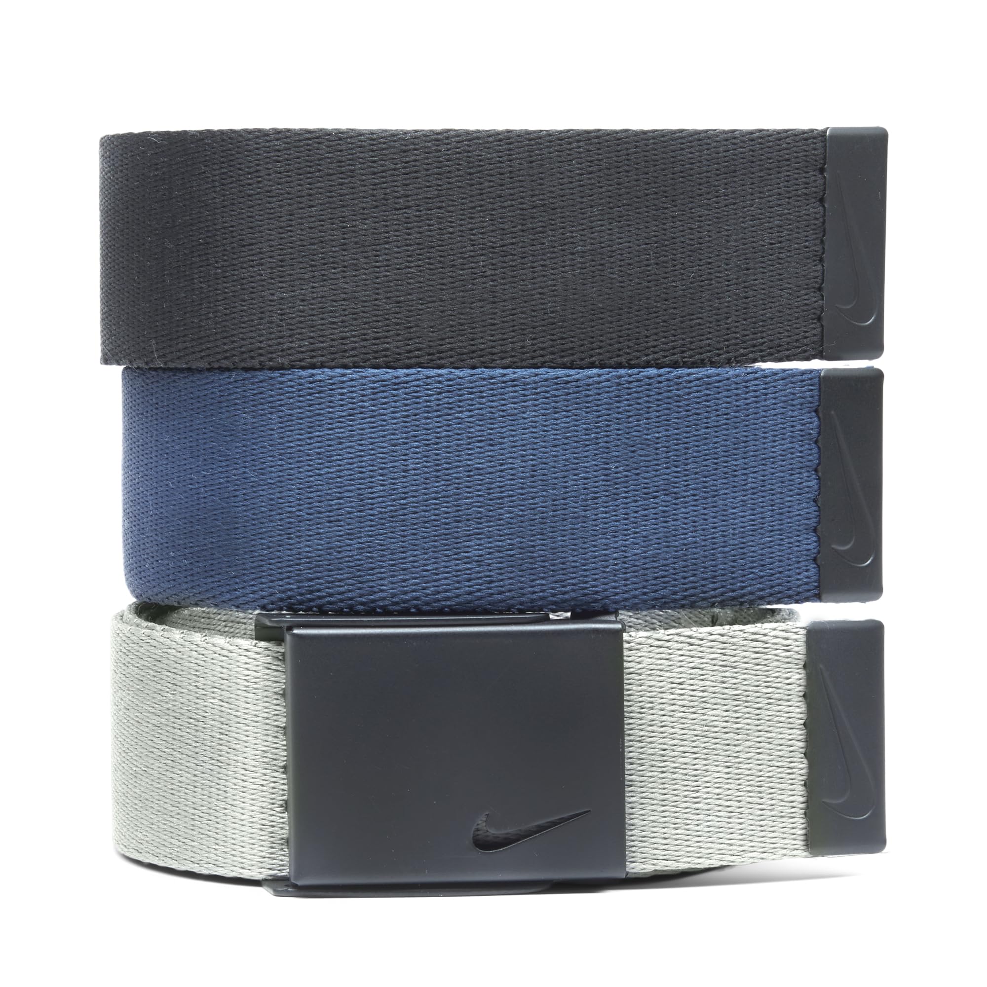 Nike Men's 3 Pack Golf Web Belt, Black/Grey/Navy, Matte Black, One-Size up to 42"