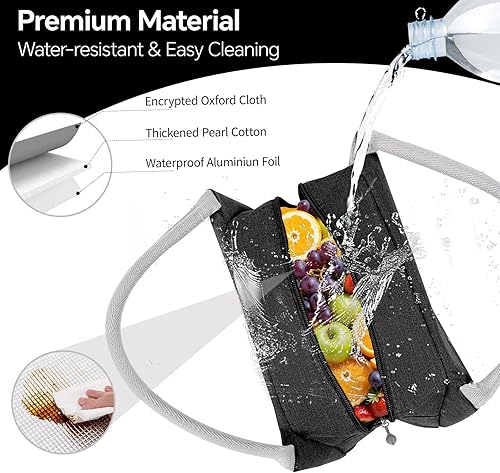 Miniatura 4 de Lonchera pequeña para mujeres, hombres y adultos, con aislamiento, impermeable, portátil, reutilizable, para el trabajo, al aire libre (negro)