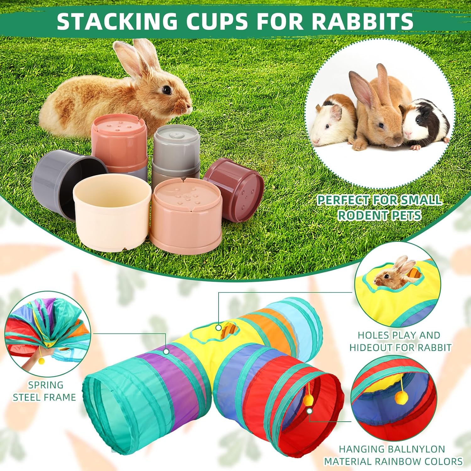 34 Pcs Rabbit Starter Kit Rabbit Litter Box Small Animal Water Bottle Cups Bunny Tunnels Animal Grooming Kit Bowl Blanket with Cleaning Set for Guinea Pig Bunny Accessories(Style 1,Pink)
