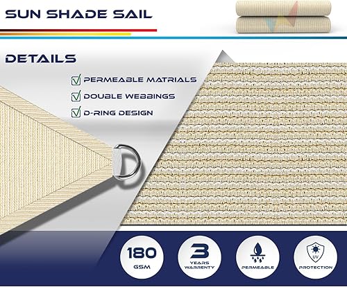 Miniatura 3 de Windscreen4less - Sombra para el sol rectangular para toldo con grado comercial (garantía de 3 años) personalizado, Beige