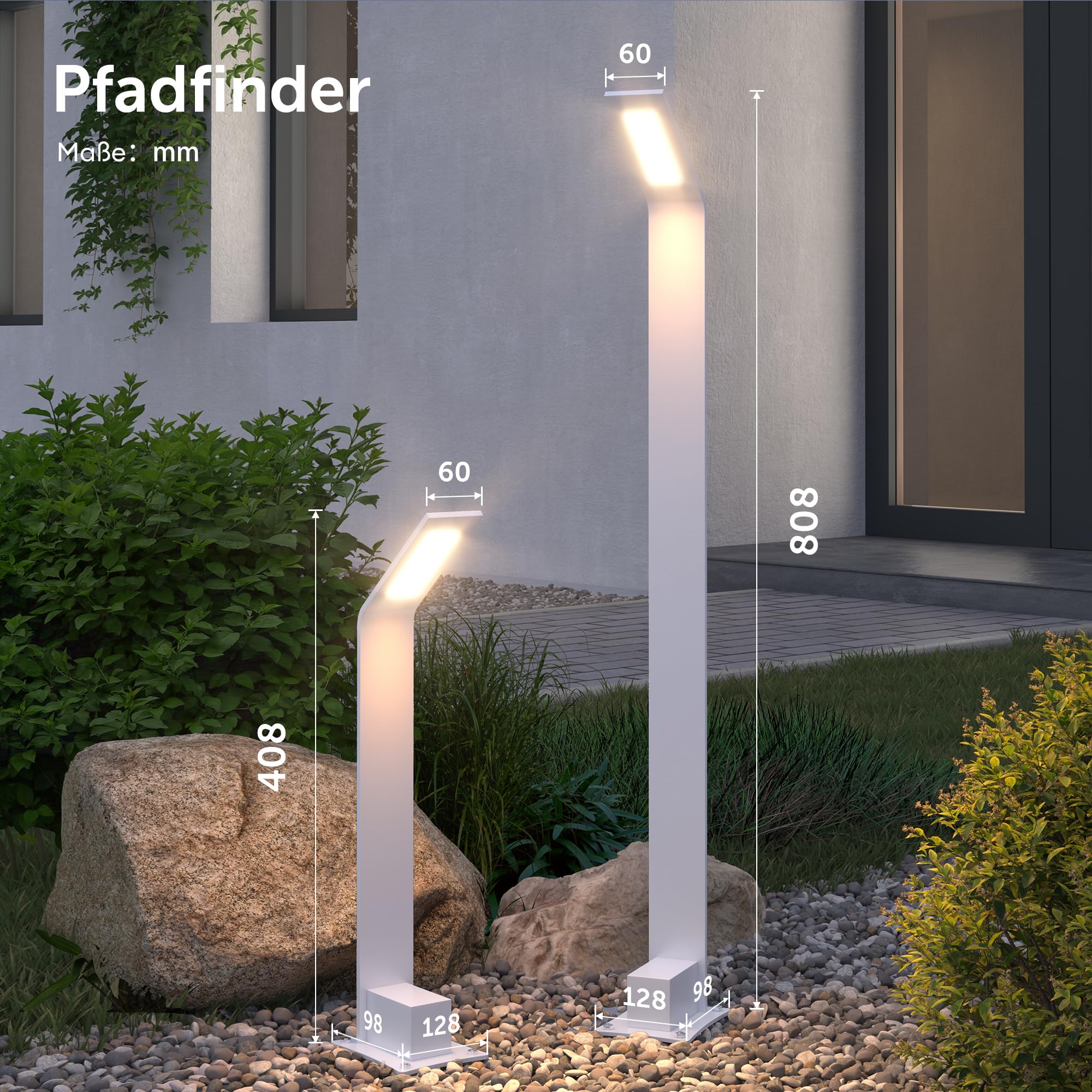 doporro Wegeleuchten Außen Stromanschluss 40cm Gartenleuchte IP65 6W | Gartenlampen für Draußen Strom, 3000K Warmweiß Pollerleuchte Standleuchte Außen, 128x98x408mm, Sandweiß, Pfadfinder