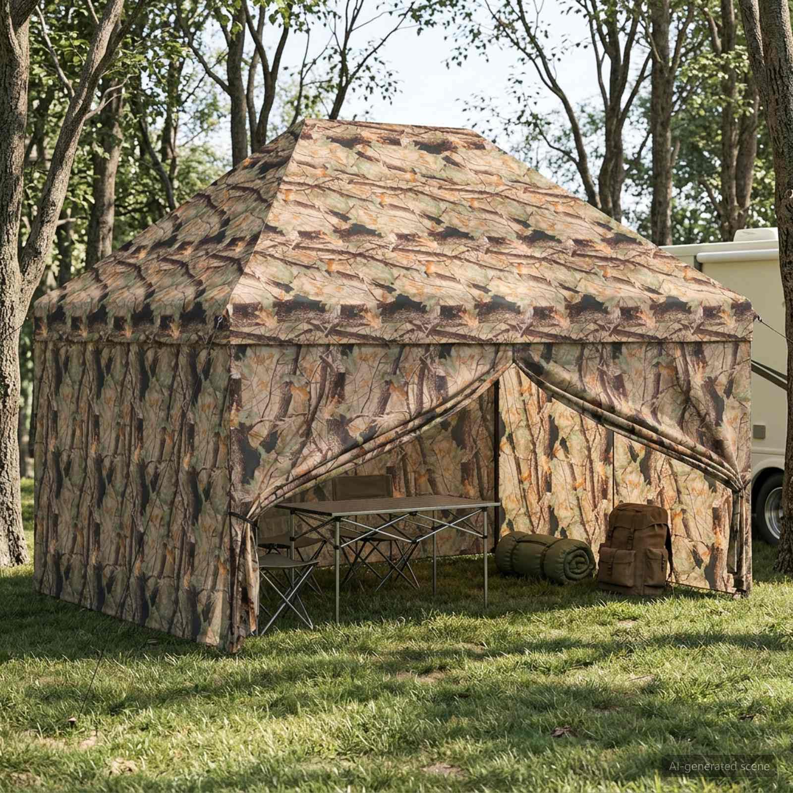 Pop-up Altana z 4 ścianami bocznymi 3 x 4,5 m leśny kamuflaż
