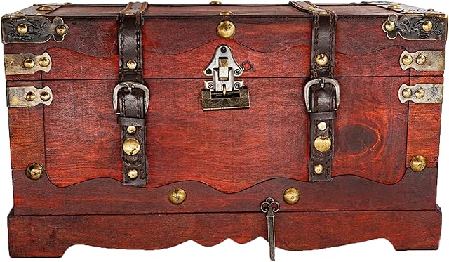 Brynnberg | Pirate Treasure Chest Storage Box - Durable Wood & Metal Construction - Unique, Handmade Vintage Design With A Front Lock - Striking Decorative Element | Best Gift | New York 40x19x22cm