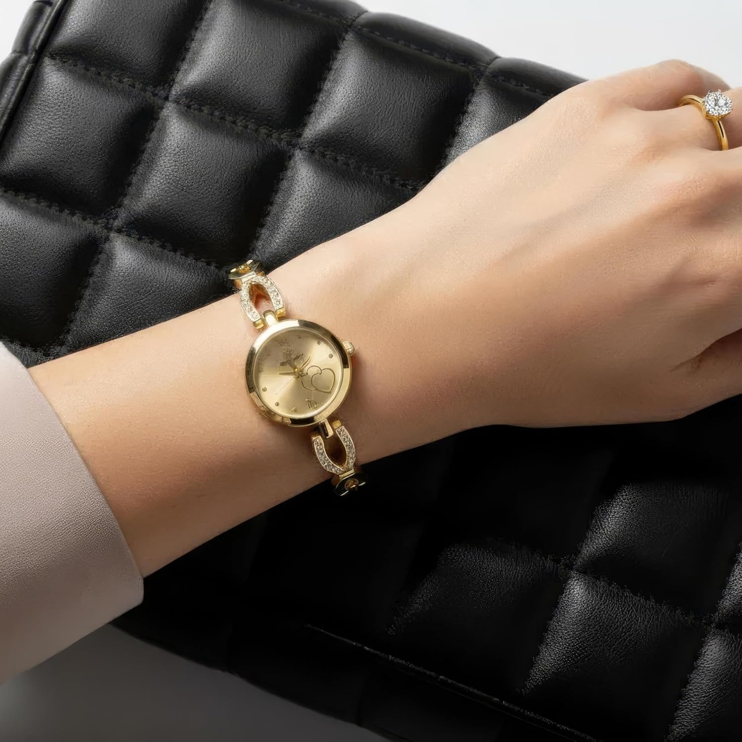 Gift Set Women's Watch gold- jewelry Set- Necklace-Ring- Earrings - Band - Image 2