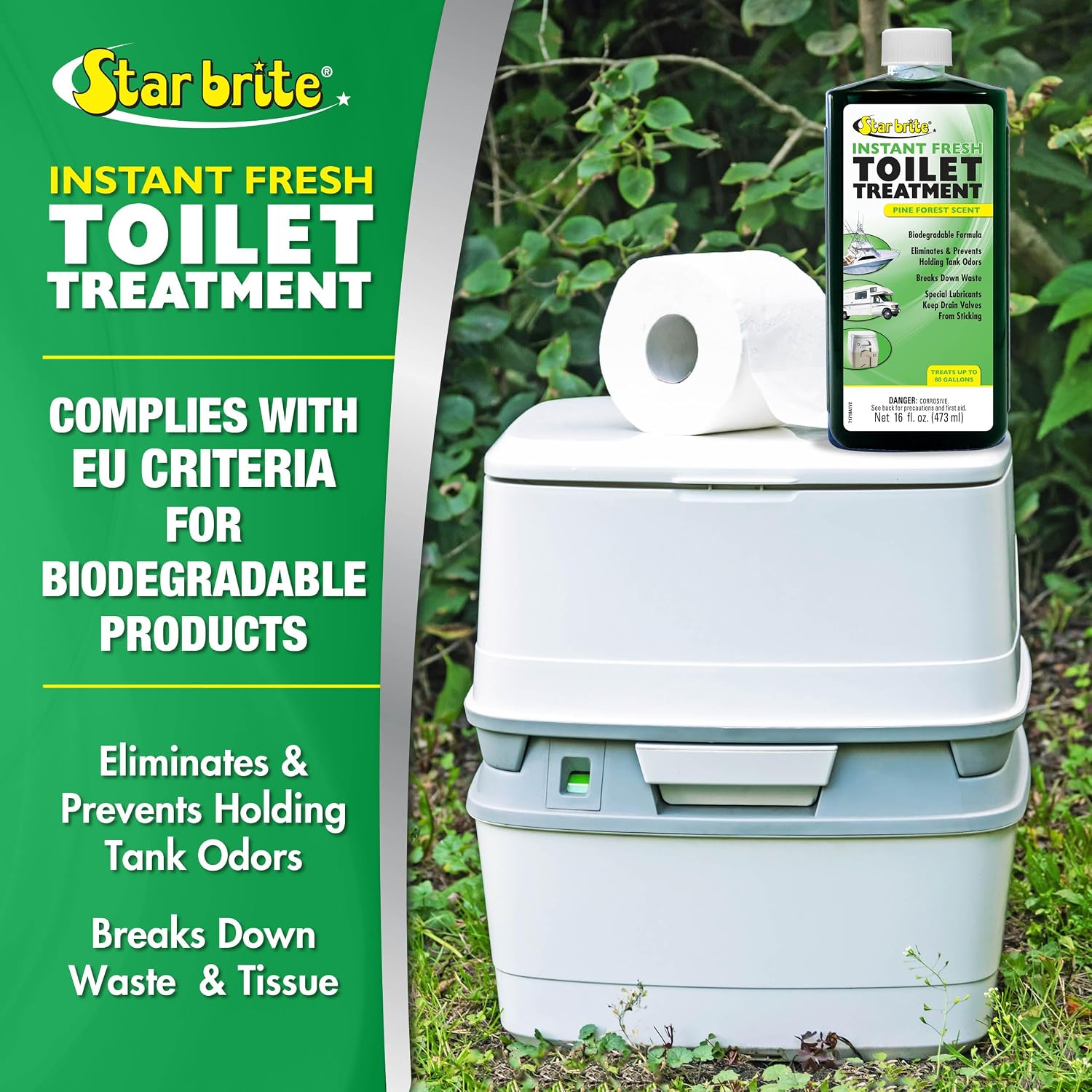 STAR BRITE Instant Fresh Toilet Treatment - Pine Scent, Odor & Waste Control, 32 OZ (071734)