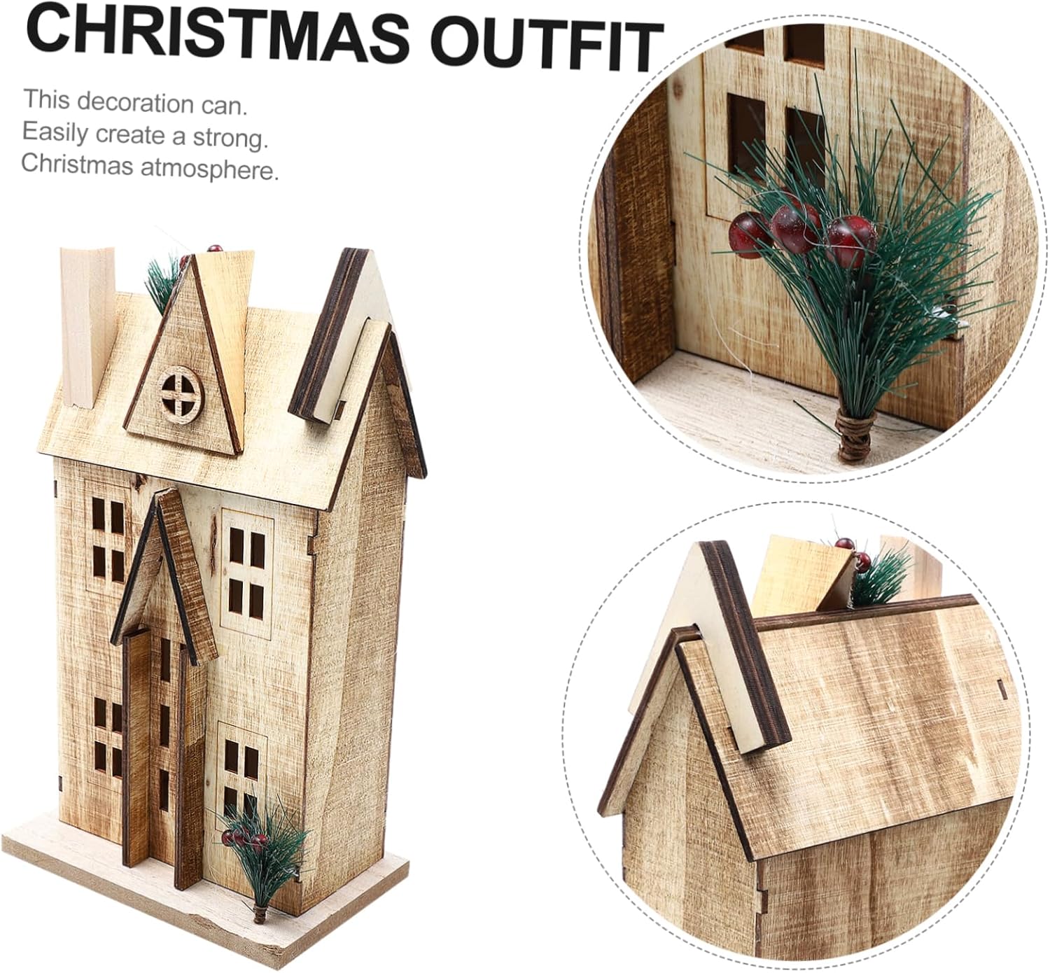 1pc Wooden House Decor with Led Light Nordic Style Xmas Decoration for Boys and Girls and Home for Christmas Parties and Festive Atmosphere