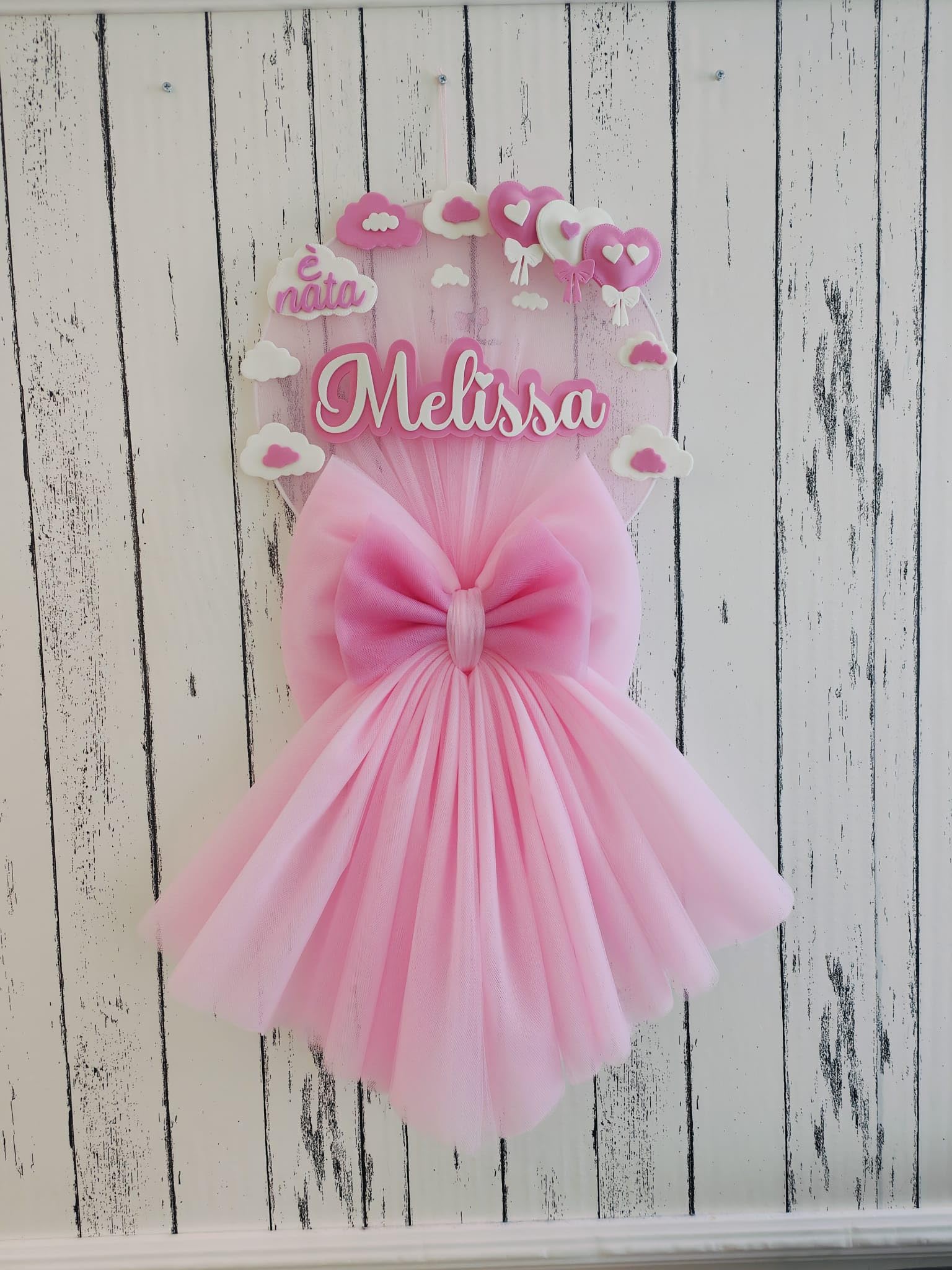 Fiocco Personalizzato con Nome Sogno INCANTATO Regalo Nascita (Rosa Baby)