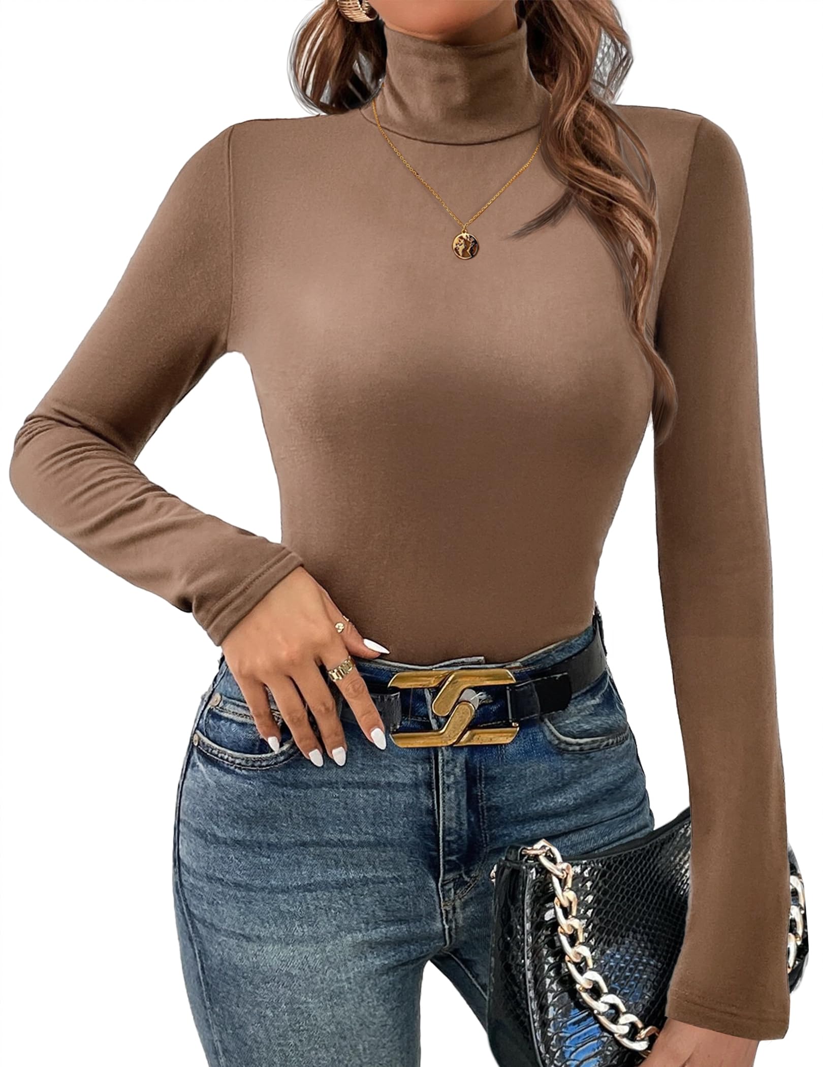Ekouaer High Neck Top Damen Langarmshirt Winter Unterhemd Warm Thermo Rollkragenshirt Slim Fit Basic Tops, S-XXL